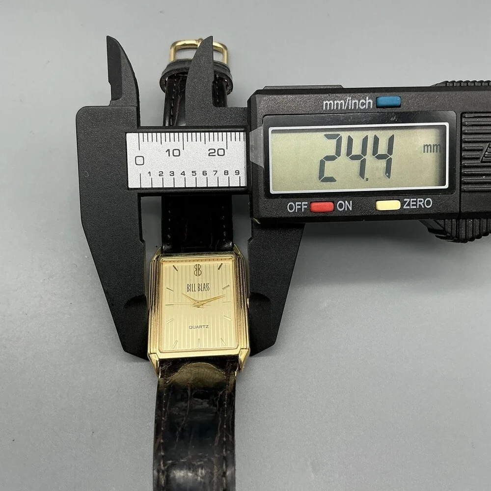 Vintage Bill Blass 007-0132 Mens Watch 24mm Gold Dial Black Leather New Battery